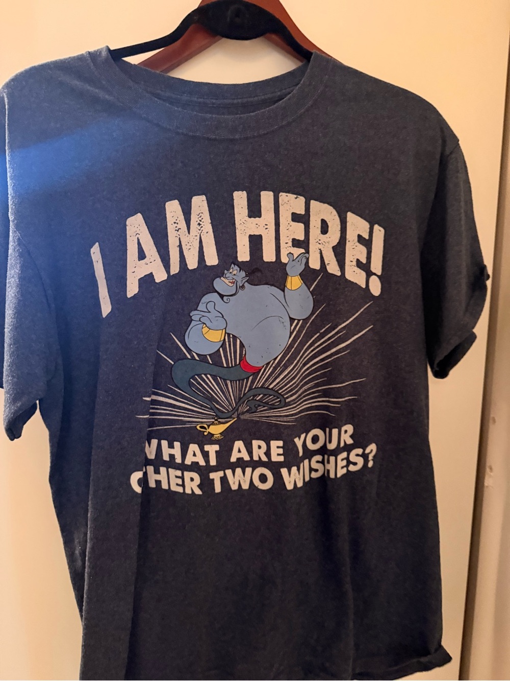 Disney Blue Graphic Tee with Genie "I AM HERE!"